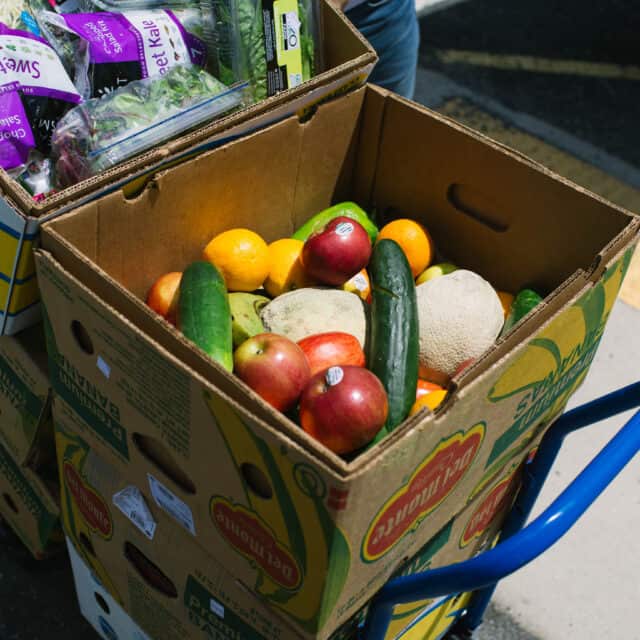 A box of produce donated to Boston area food recovery organization Lovin Spoonfuls.