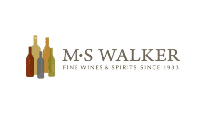 M.S. Walker logo featuring stylized wine bottles in gray, brown, and green with the text "Fine Wines & Spirits Since 1933.