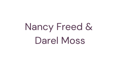 Text reading "Nancy Freed & Darel Moss" on a white background.