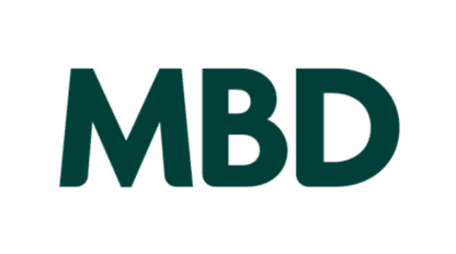 The image shows the letters "MBD" in bold, dark green text on a light background.