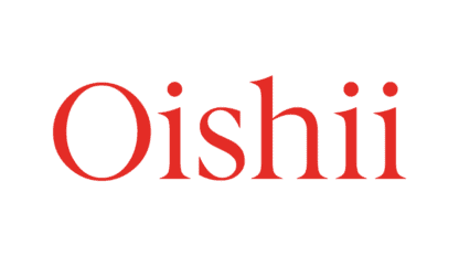 The image displays the word "Oishii" in red, set against a white background.