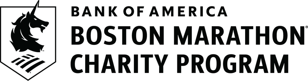 Logo for the Bank of America Boston Marathon Charity Program featuring a shield emblem on the left and Boston Marathon text.