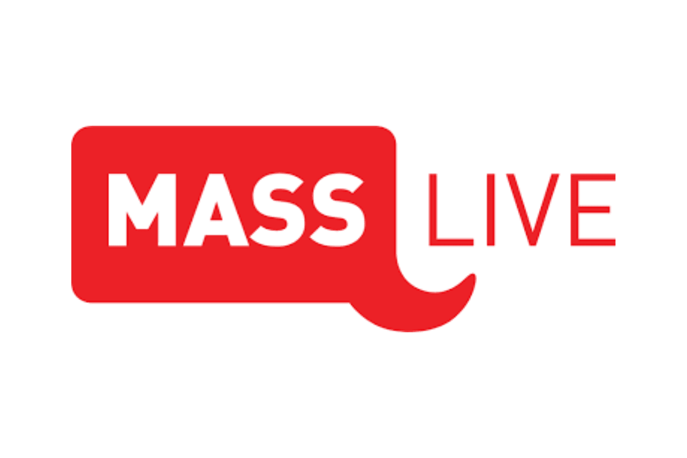 Red speech bubble with the word "MASS" in white and the word "LIVE" in red to the right, on a white background.