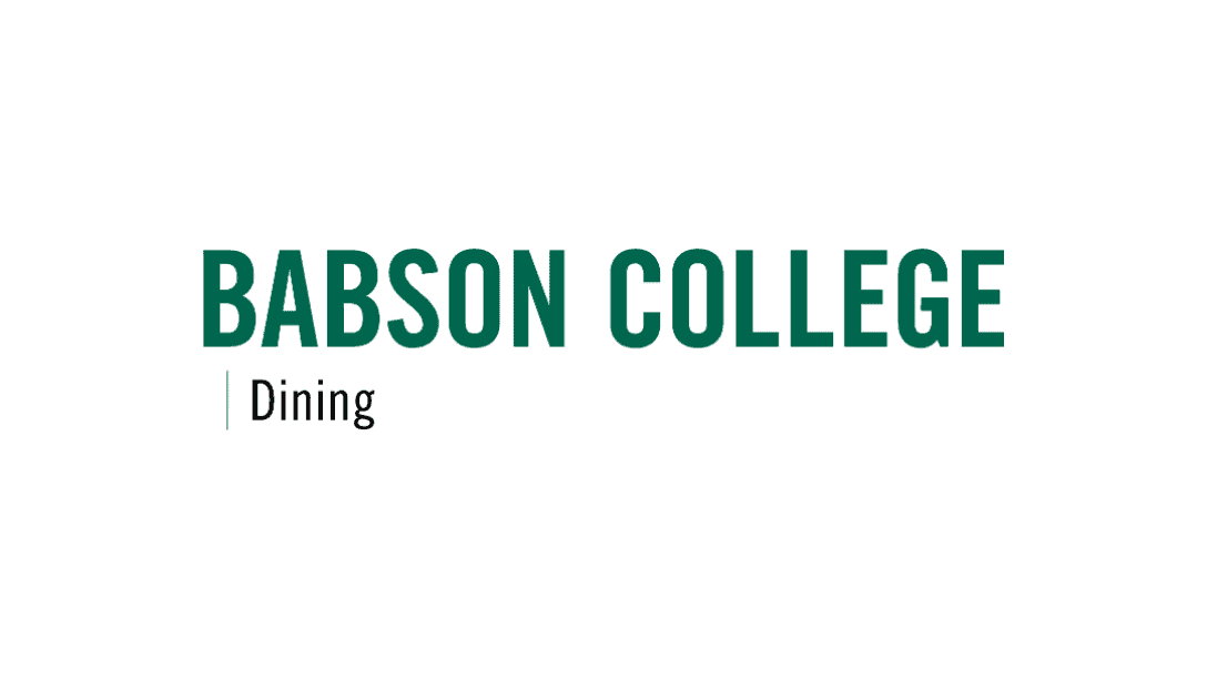 Babson College Dining logo with "Babson College" in green bold letters and "Dining" in smaller black text below on a white background, highlighting its partnership with Food Donors.