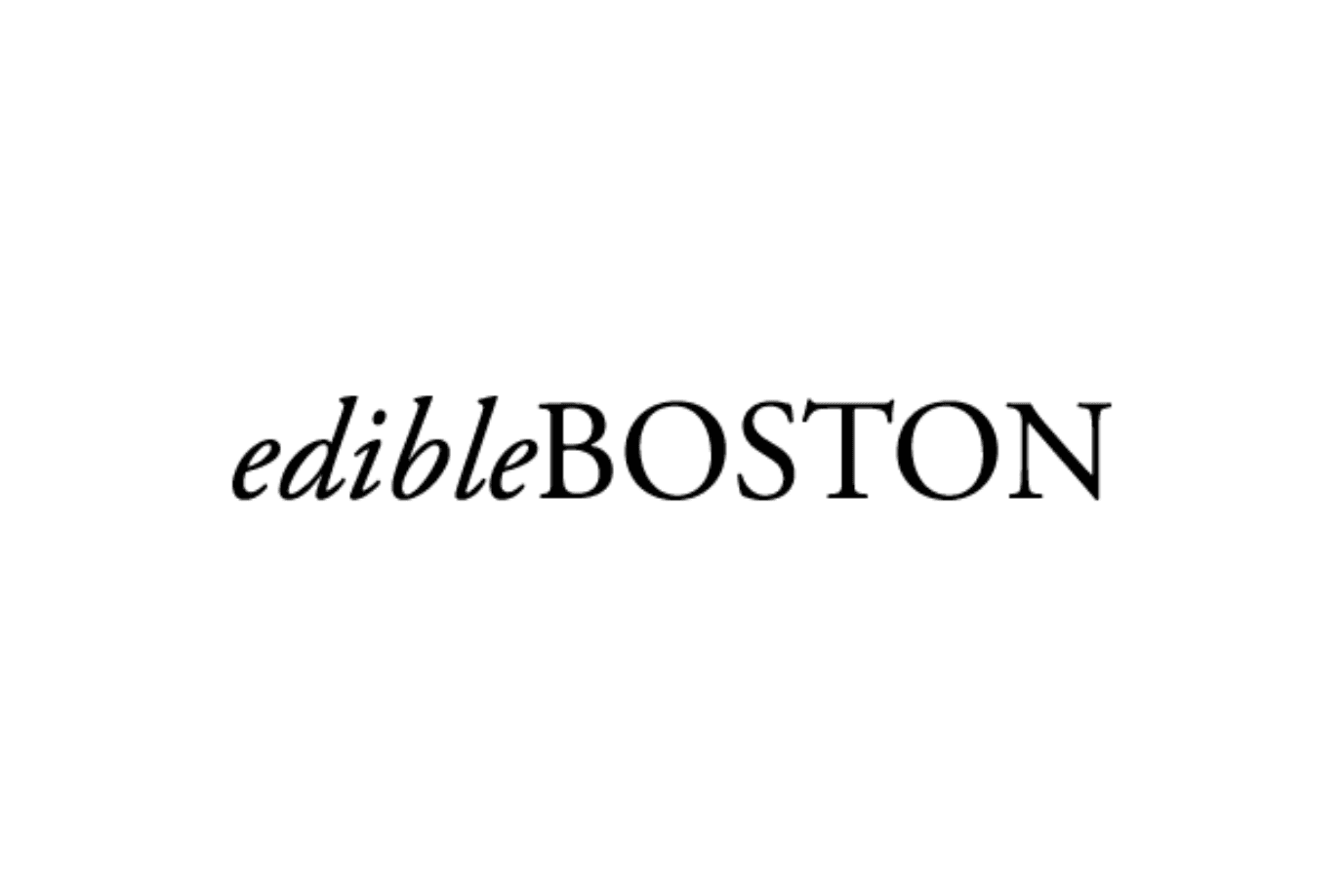 The image displays the text "edibleBOSTON" in a simple, serif font on a plain white background.