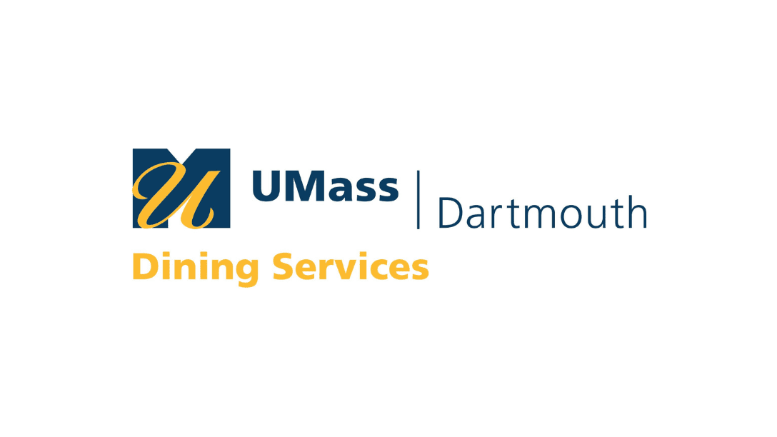 UMass Dartmouth Dining Services logo with blue and gold text on a white background, highlighting their commitment to Food Donors.