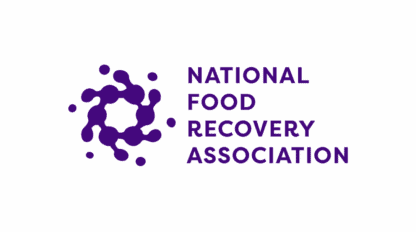 Logo for the National Food Recovery Association featuring a purple circular dot design next to the organization’s name in bold capital letters.