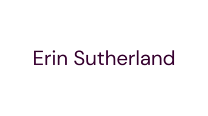 The image displays the name “Erin Sutherland” in large, dark purple text on a plain white background, reminiscent of signage you might see at the Ultimate Tailgate event.