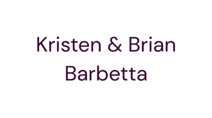 Text “Kristen & Brian Barbetta” centered on a plain white background in dark purple font, evoking the spirit of an Ultimate Tailgate.