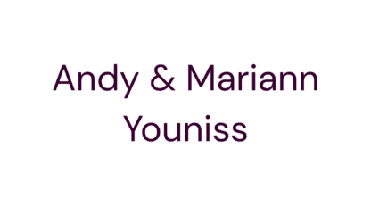 Text reading “Andy & Mariann Youniss” in dark font on a white background, designed for the Ultimate Tailgate event.
