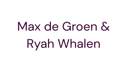 Text on a white background reads: “Max de Groen & Ryah Whalen” in dark purple letters, styled for the Ultimate Tailgate event.